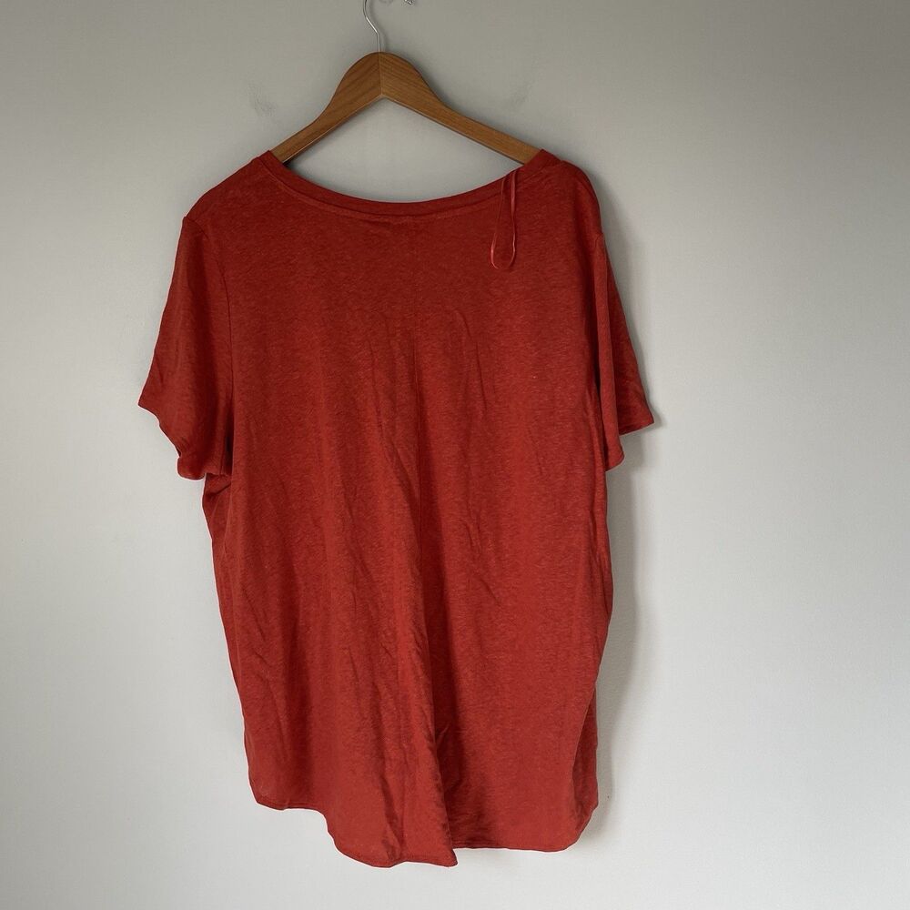 Tahari 100% Linen Blouse Top V Neck Short Sleeve Burnt Orange Women's Size 3X - Picture 2 of 10